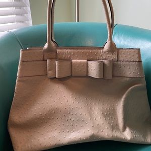 Kate Spade Beige Textured Leather Tote with Bow
